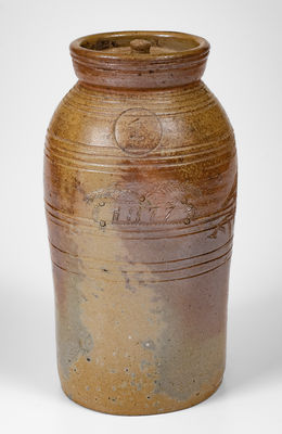 Chester Webster, Randolph County, NC 1877 Lidded Stoneware Jar w/ Incised Bird and Fish Motifs