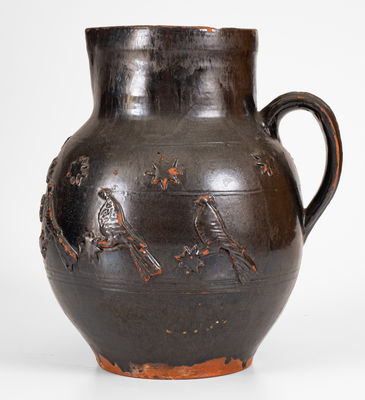 Exceptional Redware Pitcher w/ Relief Bird, Stars, and "J. F." Initials, probably Philadelphia