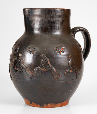 Exceptional Redware Pitcher w/ Relief Bird, Stars, and "J. F." Initials, probably Philadelphia
