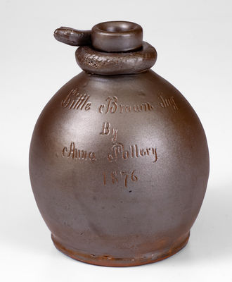 Little Brown Jug/ By / Anna Pottery / 1876, Wallace and Cornwall Kirkpatrick Snake Jug