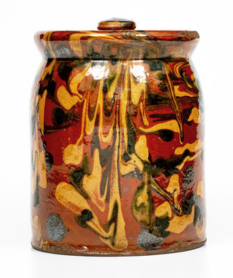 New England Redware Jar w/ Profuse Three-Color Slip Decoration, probably Norwalk, CT