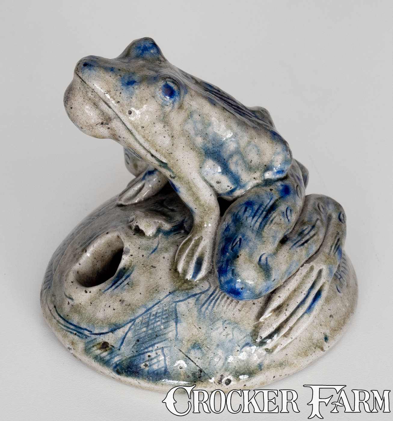 Exceptional Large Anna Pottery Frog-on-Face Inkwell w/ Political Messages, 1876