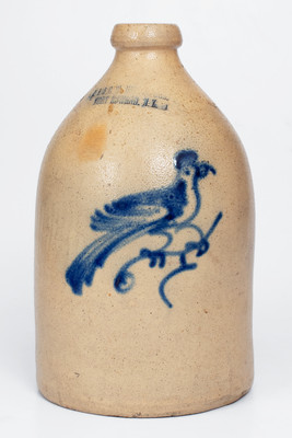 J. A. & C. W. UNDERWOOD / FORT EDWARD, NY Stoneware Bird Jug, 1865-1867