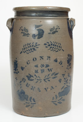 5 Gal. A. CONRAD / NEW GENEVA, PA Stoneware Jar w/ Stenciled Decoration