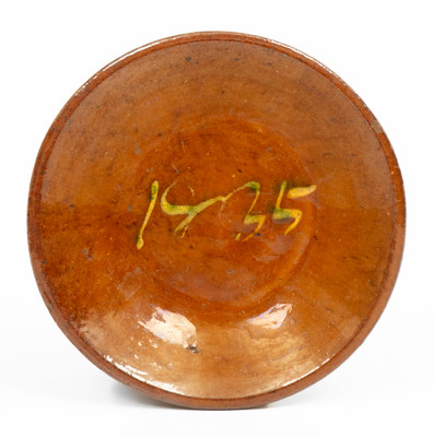 Rare and Fine Diminutive 1835 Redware Dish, Northeastern origin
