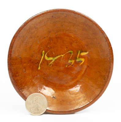 Rare and Fine Diminutive 1835 Redware Dish, Northeastern origin