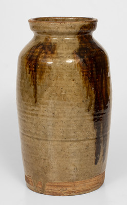 Rare One-Gallon Bacon Level, Alabama Stoneware Jar w/ Alkaline Glaze and Iron-Oxide Decoration
