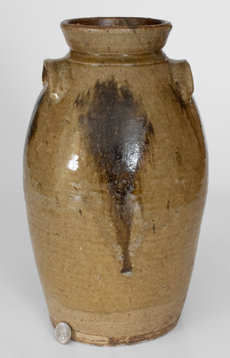 Rare Two-Gallon Bacon Level, Alabama Stoneware Jar or Churn w/ Alkaline Glaze and Iron-Oxide Decoration