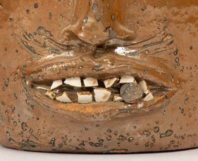 Rare Stoneware Face Jug w/ Cigar, attrib. Otto Brown, Bethune, SC, or possibly NC or GA origin