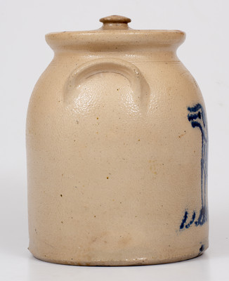Extremely Rare EDMANDS & CO. (Charlestown, Mass.) One-Gallon Lidded Stoneware Jar w/ Seated Dog Decoration