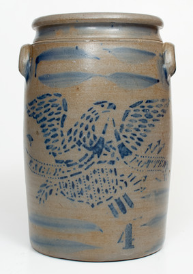 Exceptional Eagle Pottery 4 Gal. Stoneware Jar with Eagle Decoration, Palatine, West Virginia