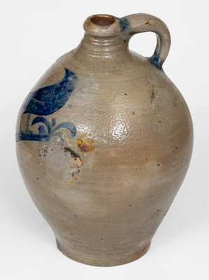 Outstanding and Rare New York City Stoneware Jug w/ Large Incised Bird, late 18th / early 19th century