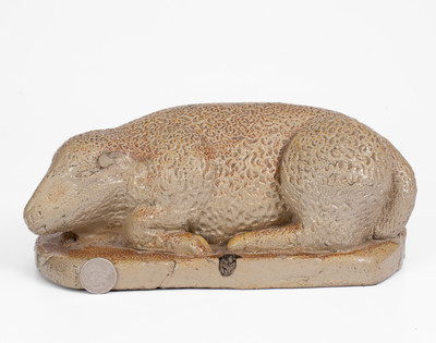 Rare Large Midwestern Salt-Glazed Stoneware Recumbent Lamb Figure