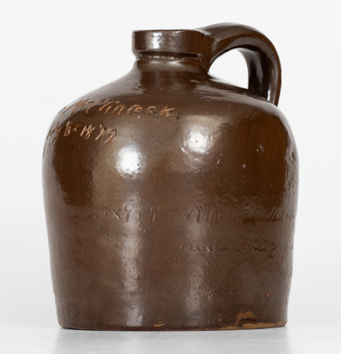 Extremely Rare Mt. Sterling, Illinois Stoneware Jug by a Female Potter for Her Friend, 1879