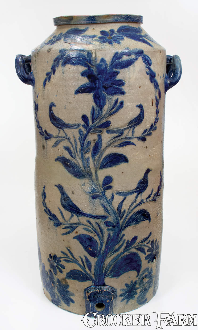 Remmey / Philadelphia Stoneware Water Cooler w/ Incised Birds