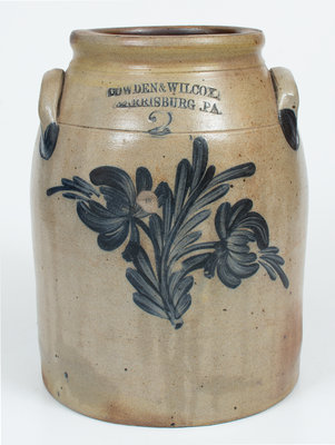 2 Gal. COWDEN & WILCOX / HARRISBURG, PA Stoneware Jar w/ Floral Decoration