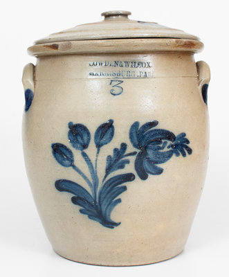 3 Gal. COWDEN & WILCOX / HARRISBURG, PA Stoneware Jar w/ Bold Floral Decoration