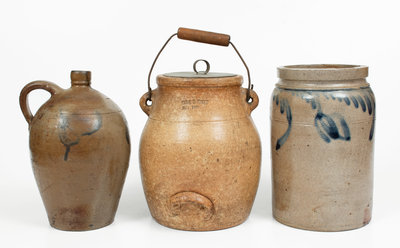 Lot of Three: Stoneware Jug, Jar, and EVAN R. JONES / PITTSTON, PA Batter Pail