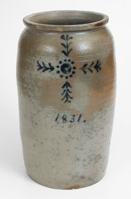 Rare 2 Gal. J. MILLER / Wheeling, VA Stoneware Jar with Slip-Trailed Decoration Dated 