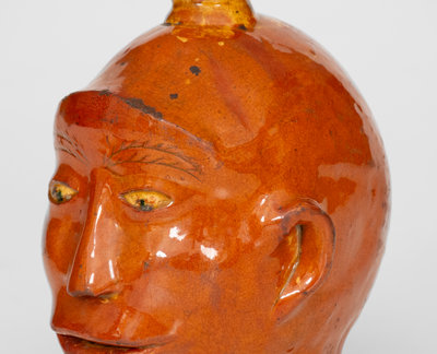 Extremely Rare Redware Face Flask, Northeastern U.S. origin