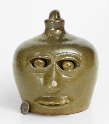 Very Rare Early Lanier Meaders Face Jug with No Ears, circa early 1960s