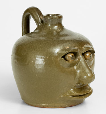 Very Rare Early Lanier Meaders Face Jug with No Ears, circa early 1960s