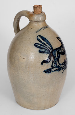 Extremely Rare and Important 3 Gal. F. STETZENMEYER & CO. / ROCHESTER, NY Stoneware Jug with Elaborate Fox and Sunflower Decoration