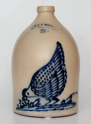 Exceptional 2 Gal. E. & L. P. NORTON / BENNINGTON, VT Stoneware Jug with Elaborate Pecking Chicken Decoration