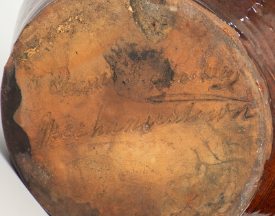 Extremely Rare James C. Mackley, Mechanicstown, MD, 1876 Redware Presentation Pitcher Inscribed 