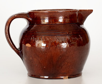 Extremely Rare James C. Mackley, Mechanicstown, MD, 1876 Redware Presentation Pitcher Inscribed 