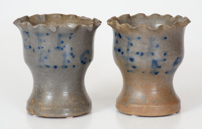 Very Fine Pair of Small-Sized Crimped Rim Stoneware Flowerpots, Western PA origin