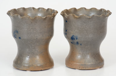 Very Fine Pair of Small-Sized Crimped Rim Stoneware Flowerpots, Western PA Origin