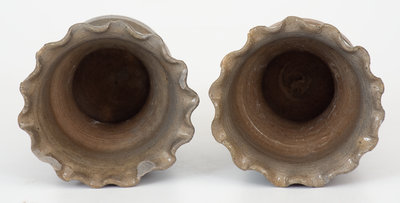 Very Fine Pair of Small-Sized Crimped Rim Stoneware Flowerpots, Western PA origin