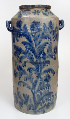 Monumental 15 Gal. Stoneware Water Cooler with Elaborate Incised Bird and Floral Decoration, Henry Harrison Remmey, Philadelphia, PA, 1828