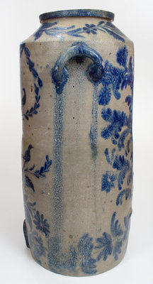 Monumental 15 Gal. Stoneware Water Cooler with Elaborate Incised Bird and Floral Decoration, Henry Harrison Remmey, Philadelphia, PA, 1828