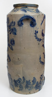 Monumental 15 Gal. Stoneware Water Cooler with Elaborate Incised Bird and Floral Decoration, Henry Harrison Remmey, Philadelphia, PA, 1828