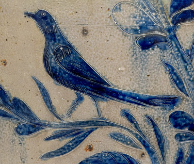 Monumental 15 Gal. Stoneware Water Cooler with Elaborate Incised Bird and Floral Decoration, Henry Harrison Remmey, Philadelphia, PA, 1828
