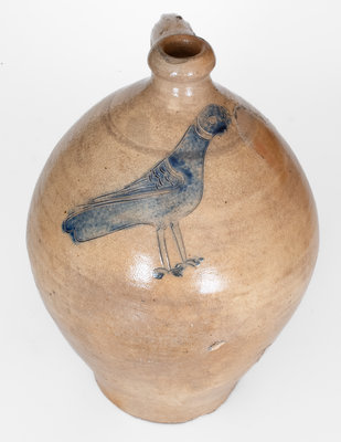 Ovoid Stoneware Jug w/ Very Fine Incised Bird Decoration, Manhattan, circa 1800