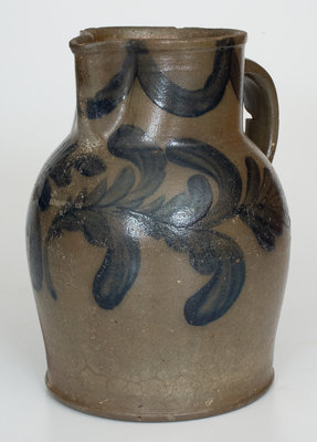 Extremely Rare JOHN WALKER, Washington, DC Squat Stoneware Pitcher w/ Elaborate Floral Decoration