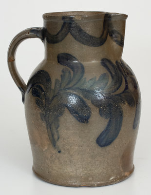 Extremely Rare JOHN WALKER, Washington, DC Squat Stoneware Pitcher w/ Elaborate Floral Decoration