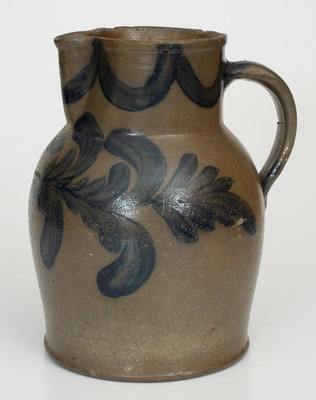 Extremely Rare JOHN WALKER, Washington, DC Squat Stoneware Pitcher w/ Elaborate Floral Decoration