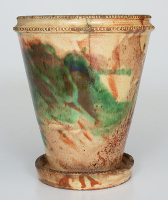 Multi-Glazed Redware Flowerpot, J. Eberly & Co. or S. Bell & Sons, Strasburg, VA, c1890