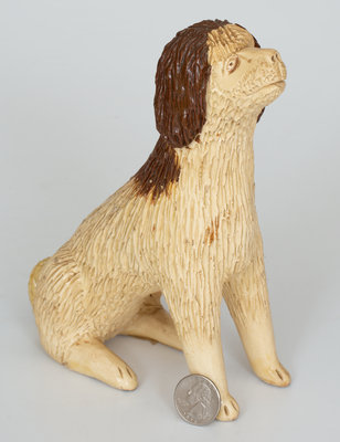 Rare Large-Sized Stoneware Figure of a Seated Dog, probably Ohio