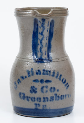 1 Gal. Jas. Hamilton & Co. / Greensboro, Pa. Stoneware Pitcher with Bold Cobalt Decoration