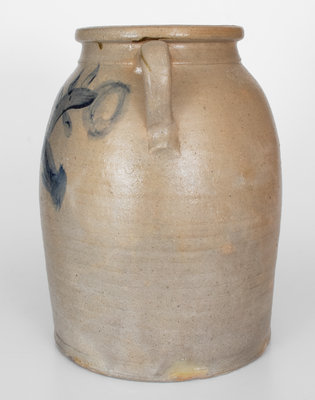 Unusual 4 Gal. Ohio Stoneware Jar w/ Freehand Decoration, probably Roseville