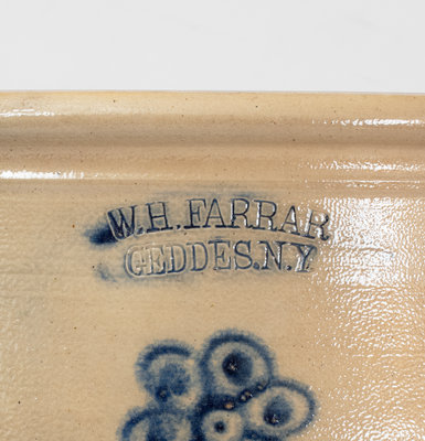 4 Gal. W. H. FARRAR / GEDDES, NY Stoneware Jar w/ Slip-Trailed Floral Decoration