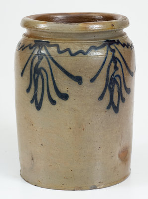 Very Fine 1/2 Gal. B. C. MILBURN / ALEXA. Stoneware Jar with Slip-Trailed Floral Decoration