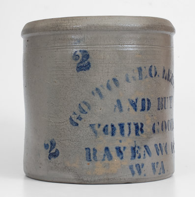 Outstanding RAVENSWOOD, W. VA Stoneware Advertising Jar att. Palatine, WV