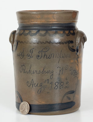 Outstanding Small-Sized Parkersburg, WV Stoneware Presentation Jar, attrib. Donaghho