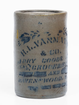 Very Rare Small-Sized RAVENSWOOD, W. VA Stoneware Advertising Canning Jar w/ Elaborate Stencil